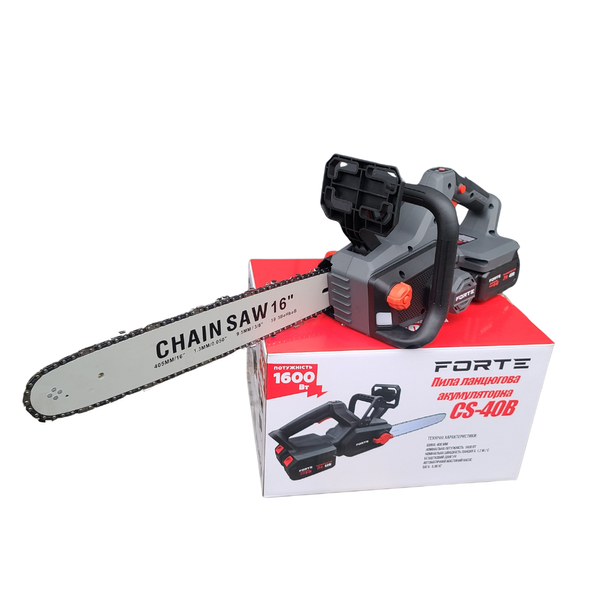Акумуляторна ланцюгова пила Forte CS-40B + верстат для ланцюгів Forte СТЗ-100, 40 см, 42 В, 1600 Вт, 2&times;4 А&middot;год 150524.38468 фото