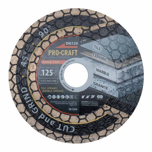 Алмазний диск PROCRAFT DG125 EDGE CUT, 125 мм, посадка 22,23 мм DG1250 фото