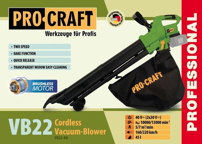 Аккумуляторный пылесос-поветродовка Procraft VB22 (без акб и зп) 032025 фото