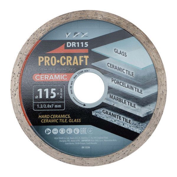 Алмазний диск PROCRAFT DR115 CERAMIC, 115&times;22,23 мм для сухого різання DR1150 фото