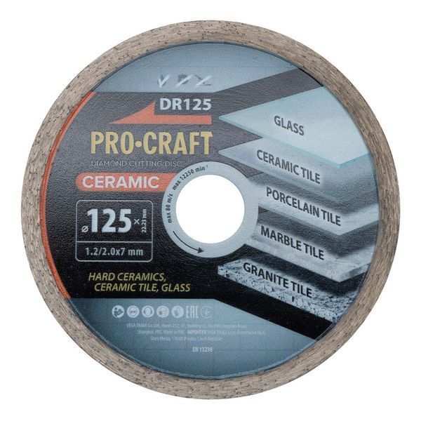 Алмазный диск для плитки и стекла PROCRAFT DR125, 125&times;22,23 мм, CERAMIC DR1250 фото