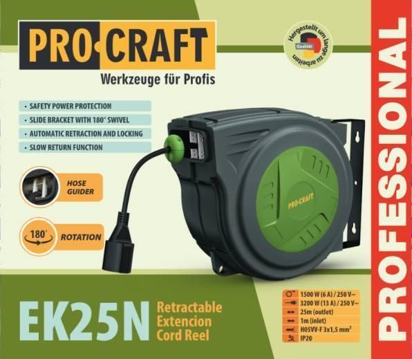 Удлинитель на катушке Procraft EK25N 3x1,5 мм&sup2;, 25 м 900252 фото