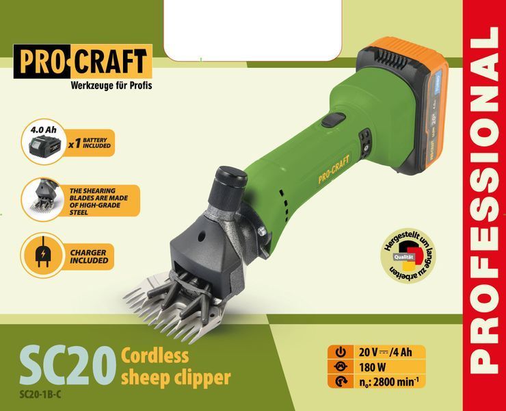 Аккумуляторная машинка для стрижки овец Procraft SC20 (76 мм, 2800 об/мин, 1&times;4 Ач, 13 зубцов, кейс) 030256 фото
