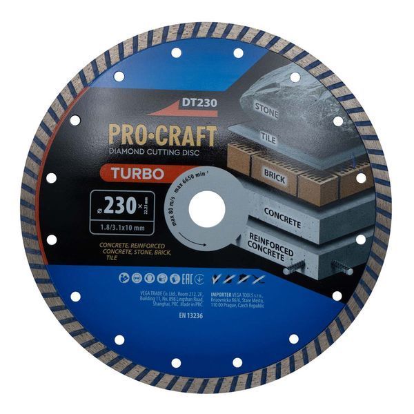 Алмазний диск PROCRAFT DT230 TURBO, 230&times;22,23 мм DT2300 фото