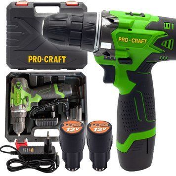 Шуруповерт Procraft Industrial PA12Li, 12 В/2 Аг(2 АКБ), 22Нм, 1 ступінь 0-350 об/хв, 2 ступінь 0-1200 об/хв, патрон 10мм, кейс PA12Li_ind фото