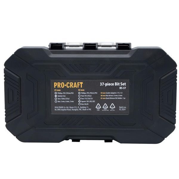 Набор бит Procraft BS37, 37 шт, сталь S2, в кейсе 000037 фото