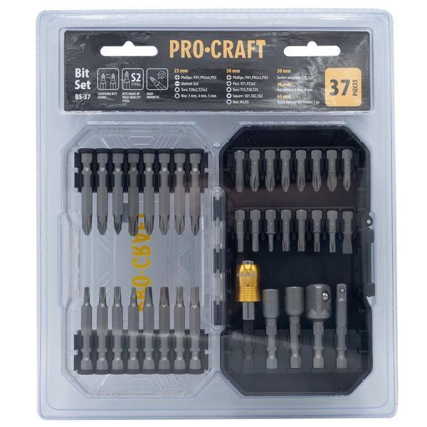 Набор бит Procraft BS37, 37 шт, сталь S2, в кейсе 000037 фото