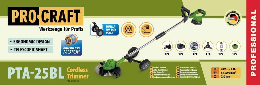 Аккумуляторный триммер Procraft PTA25BL (1 акб) 030276 фото
